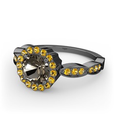 Blume Yüzük - Dumanlı kuvars ve sitrin 925 ayar siyah rodyum kaplama gümüş yüzük #4qt9sb