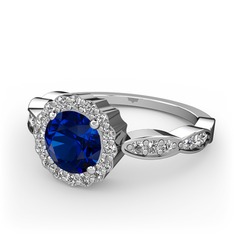 Blume Yüzük - Lab safir ve swarovski 14 ayar beyaz altın yüzük #5rl2rr