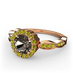 Blume Yüzük - Dumanlı kuvars ve peridot 14 ayar rose altın yüzük #5zl8mp