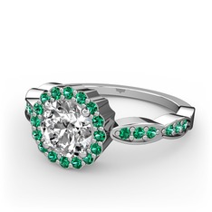 Beyaz zirkon ve yeşil kuvars 8 ayar beyaz altın yüzük