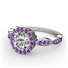 Blume Yüzük - Swarovski ve ametist 14 ayar beyaz altın yüzük #6gorxt