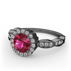 Blume Yüzük - Rodolit garnet ve pırlanta 925 ayar siyah rodyum kaplama gümüş yüzük (0.308 karat) #77vjwk