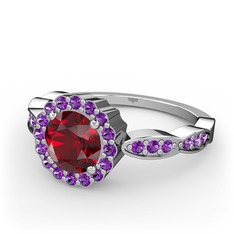 Garnet ve ametist 8 ayar beyaz altın yüzük