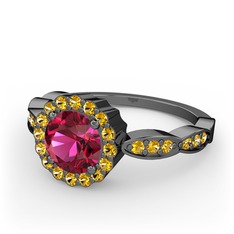Blume Yüzük - Rodolit garnet ve sitrin 925 ayar siyah rodyum kaplama gümüş yüzük #7s3oq0
