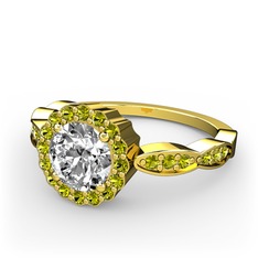 Beyaz zirkon ve peridot 18 ayar altın yüzük