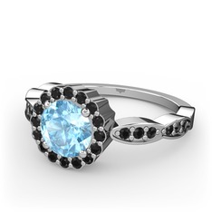 Blume Yüzük - Akuamarin ve siyah zirkon 8 ayar beyaz altın yüzük #87a8g