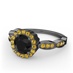 Blume Yüzük - Siyah zirkon ve sitrin 925 ayar siyah rodyum kaplama gümüş yüzük #8jyksv