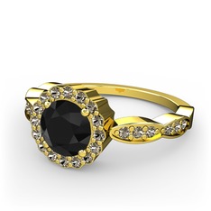 Blume Yüzük - Siyah zirkon ve dumanlı kuvars 14 ayar altın yüzük #9y2dk5
