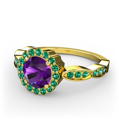 Ametist ve yeşil kuvars 925 ayar altın kaplama gümüş yüzük