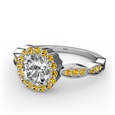 Swarovski ve sitrin 14 ayar beyaz altın yüzük
