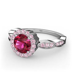 Blume Yüzük - Rodolit garnet ve pembe kuvars 14 ayar beyaz altın yüzük #bravkf