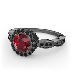 Blume Yüzük - Garnet ve siyah zirkon 925 ayar siyah rodyum kaplama gümüş yüzük #d4kywx