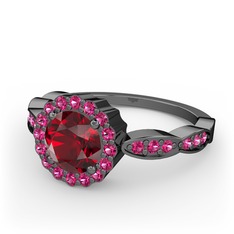 Blume Yüzük - Garnet ve rodolit garnet 925 ayar siyah rodyum kaplama gümüş yüzük #e141ul