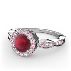 Blume Yüzük - Kök yakut ve pembe kuvars 14 ayar beyaz altın yüzük #eij1i2