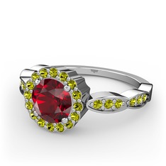 Blume Yüzük - Garnet ve peridot 14 ayar beyaz altın yüzük #eu12uq