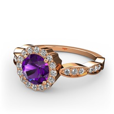 Ametist ve swarovski 14 ayar rose altın yüzük