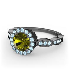 Blume Yüzük - Peridot ve akuamarin 925 ayar siyah rodyum kaplama gümüş yüzük #f88gke