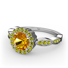 Blume Yüzük - Sitrin ve peridot 14 ayar beyaz altın yüzük #ffyil1