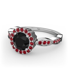Blume Yüzük - Siyah zirkon ve garnet 8 ayar beyaz altın yüzük #fgvzcx