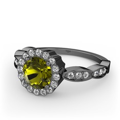 Blume Yüzük - Peridot ve beyaz zirkon 925 ayar siyah rodyum kaplama gümüş yüzük #g7rix5