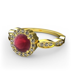 Blume Yüzük - Kök yakut ve dumanlı kuvars 14 ayar altın yüzük #hix4wn