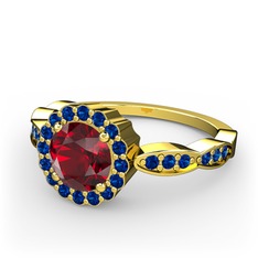 Garnet ve lab safir 18 ayar altın yüzük