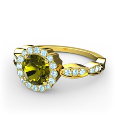 Peridot ve akuamarin 8 ayar altın yüzük