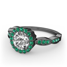 Blume Yüzük - Swarovski ve yeşil kuvars 925 ayar siyah rodyum kaplama gümüş yüzük #jdb0f