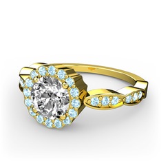 Beyaz zirkon ve akuamarin 14 ayar altın yüzük