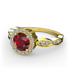 Garnet ve pırlanta 18 ayar altın yüzük (0.308 karat)