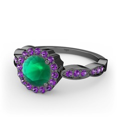 Blume Yüzük - Kök zümrüt ve ametist 925 ayar siyah rodyum kaplama gümüş yüzük #mqhnp5