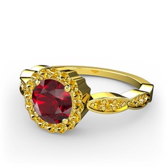 Garnet ve sitrin 18 ayar altın yüzük