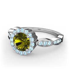Blume Yüzük - Peridot ve akuamarin 18 ayar beyaz altın yüzük #o2mf4m
