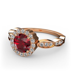 Garnet ve pırlanta 8 ayar rose altın yüzük (0.308 karat)