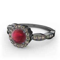 Blume Yüzük - Kök yakut ve dumanlı kuvars 925 ayar siyah rodyum kaplama gümüş yüzük #oix1om