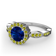 Blume Yüzük - Lab safir ve peridot 14 ayar beyaz altın yüzük #oqf650