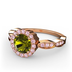 Peridot ve pembe kuvars 18 ayar rose altın yüzük