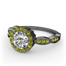 Pırlanta ve peridot 925 ayar siyah rodyum kaplama gümüş yüzük (0.92 karat)