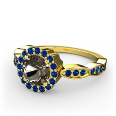 Dumanlı kuvars ve lab safir 14 ayar altın yüzük