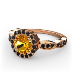 Sitrin ve siyah zirkon 8 ayar rose altın yüzük