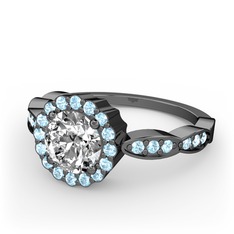 Blume Yüzük - Swarovski ve akuamarin 925 ayar siyah rodyum kaplama gümüş yüzük #rew0l2