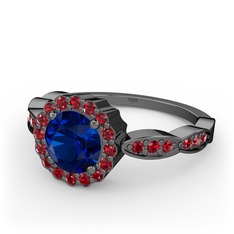 Blume Yüzük - Lab safir ve garnet 925 ayar siyah rodyum kaplama gümüş yüzük #rmyoji