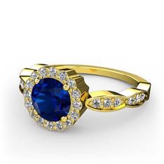 Blume Yüzük - Lab safir ve swarovski 14 ayar altın yüzük #royklt