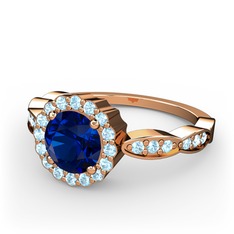 Blume Yüzük - Lab safir ve akuamarin 8 ayar rose altın yüzük #s2028z