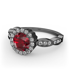 Blume Yüzük - Garnet ve swarovski 925 ayar siyah rodyum kaplama gümüş yüzük #t2z812