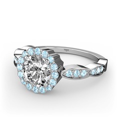 Swarovski ve akuamarin 18 ayar beyaz altın yüzük
