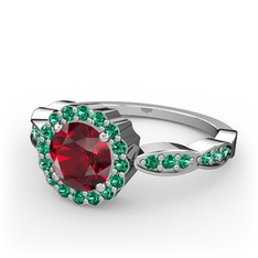 Blume Yüzük - Garnet ve yeşil kuvars 14 ayar beyaz altın yüzük #tai168