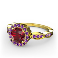 Garnet ve ametist 18 ayar altın yüzük