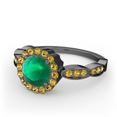 Blume Yüzük - Kök zümrüt ve sitrin 925 ayar siyah rodyum kaplama gümüş yüzük #u5eif0