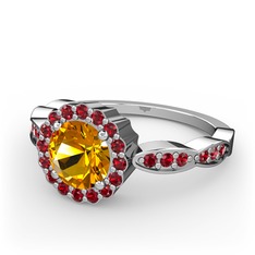 Blume Yüzük - Sitrin ve garnet 18 ayar beyaz altın yüzük #uayczb